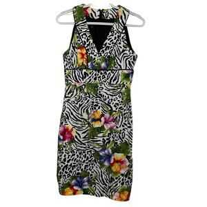 Madison Women's Sleeveless Floral Animal Print V-Neck Dress Size 4